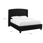 Queen Size Bed, Low Profile, Black Button Tufted Upholstered Headboard