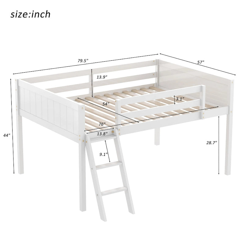 Full Size Wood Low Loft Bed with Ladder