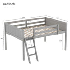 Full Size Wood Low Loft Bed with Ladder