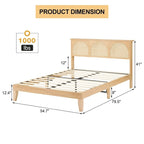 Bed Frame with Natural Rattan Headboard