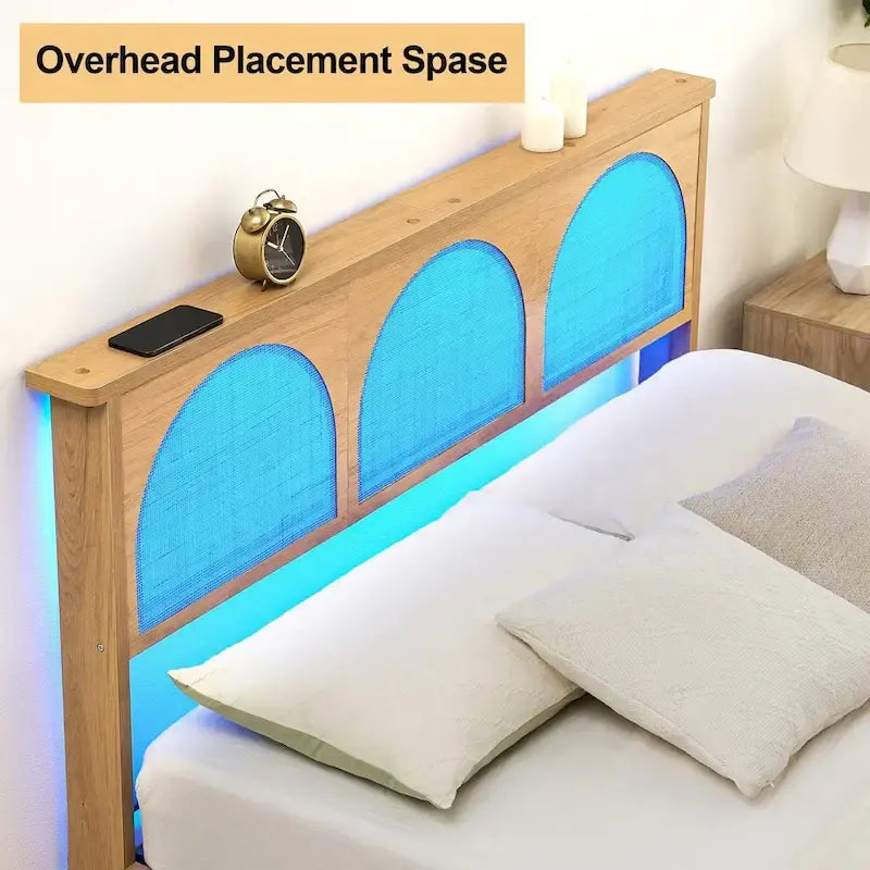 Bed Frame with Natural Rattan Headboard