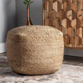 Braided Solid Jute Round Ottoman Pouf Natural Color Handmade