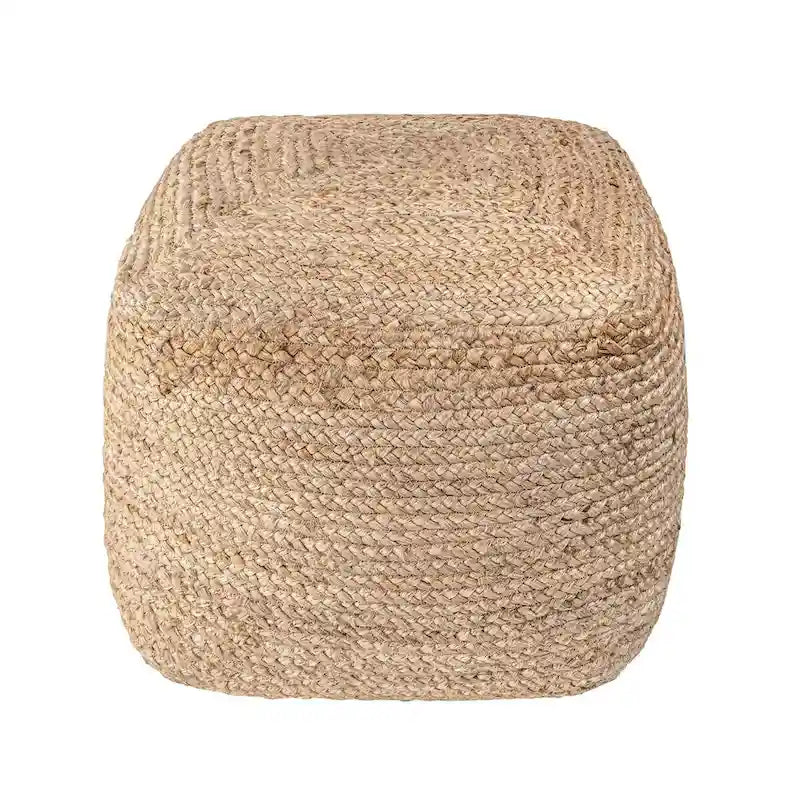 Braided Solid Jute Round Ottoman Pouf Natural Color Handmade