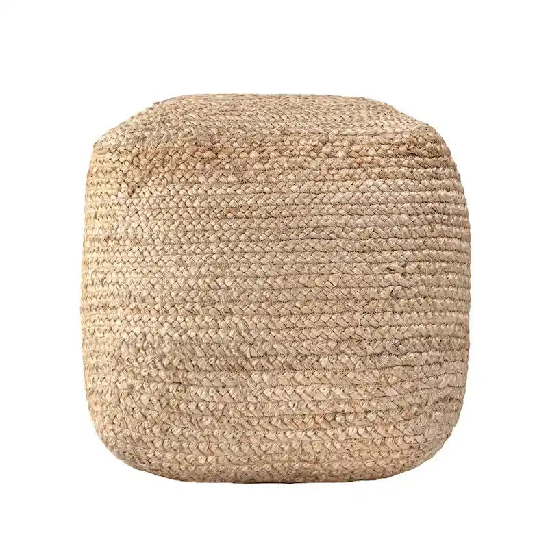 Braided Solid Jute Round Ottoman Pouf Natural Color Handmade