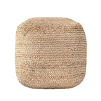Braided Solid Jute Round Ottoman Pouf Natural Color Handmade