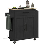 Rolling Kitchen Cart with Storage Drawer Cabinet AC Outlets USB Ports Black