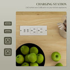 Rolling Kitchen Cart with Storage Drawer Cabinet AC Outlets USB Ports Black