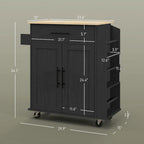 Rolling Kitchen Cart with Storage Drawer Cabinet AC Outlets USB Ports Black