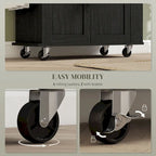 Rolling Kitchen Cart with Storage Drawer Cabinet AC Outlets USB Ports Black