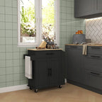 Rolling Kitchen Cart with Storage Drawer Cabinet AC Outlets USB Ports Black