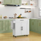 Rolling Kitchen Cart with Storage Drawer Cabinet AC Outlets USB Ports Black