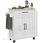 Rolling Kitchen Cart with Storage Drawer Cabinet AC Outlets USB Ports Black
