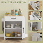Rolling Kitchen Cart with Storage Drawer Cabinet AC Outlets USB Ports Black