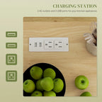 Rolling Kitchen Cart with Storage Drawer Cabinet AC Outlets USB Ports Black