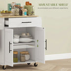Rolling Kitchen Cart with Storage Drawer Cabinet AC Outlets USB Ports Black
