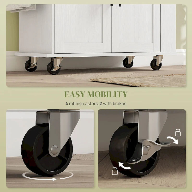 Rolling Kitchen Cart with Storage Drawer Cabinet AC Outlets USB Ports Black