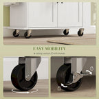 Rolling Kitchen Cart with Storage Drawer Cabinet AC Outlets USB Ports Black