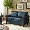 Transitional Faux Leather Loveseat with Nailhead Trim and Solid Wood Legs