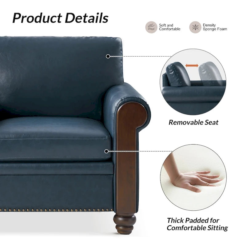 Transitional Faux Leather Loveseat with Nailhead Trim and Solid Wood Legs