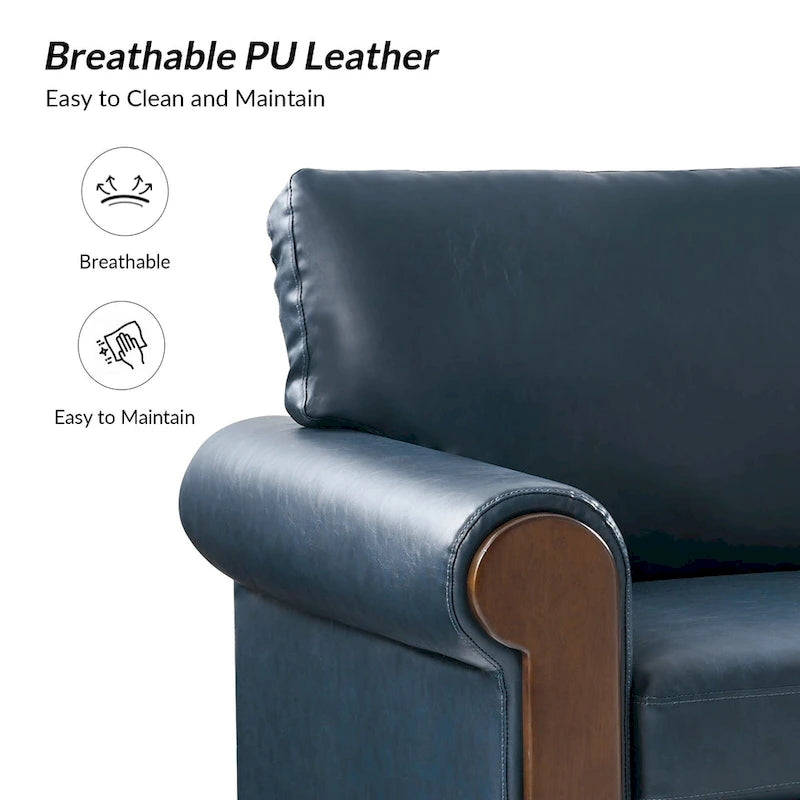 Transitional Faux Leather Loveseat with Nailhead Trim and Solid Wood Legs