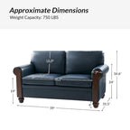 Transitional Faux Leather Loveseat with Nailhead Trim and Solid Wood Legs