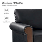 Transitional Faux Leather Loveseat with Nailhead Trim and Solid Wood Legs