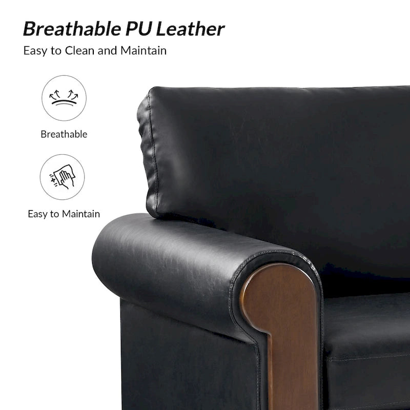 Transitional Faux Leather Loveseat with Nailhead Trim and Solid Wood Legs