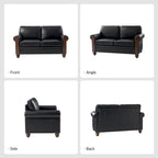 Transitional Faux Leather Loveseat with Nailhead Trim and Solid Wood Legs