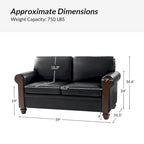 Transitional Faux Leather Loveseat with Nailhead Trim and Solid Wood Legs
