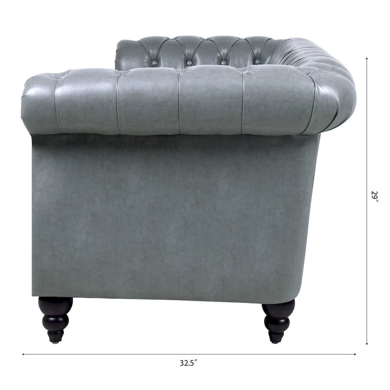 Divano Chesterfield a 3 posti con braccioli arrotolati