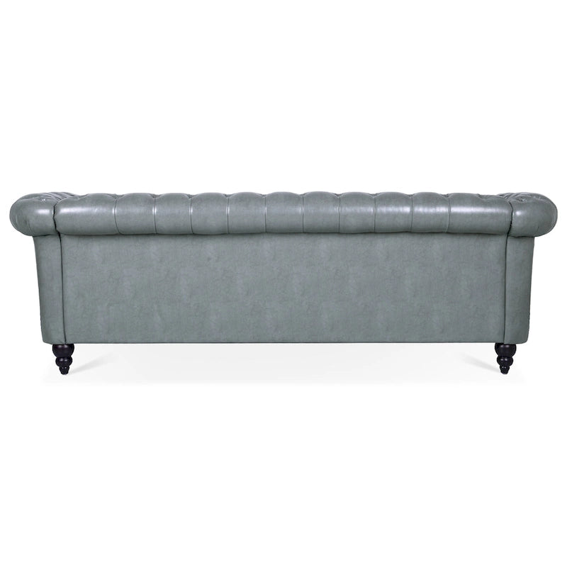 Divano Chesterfield a 3 posti con braccioli arrotolati