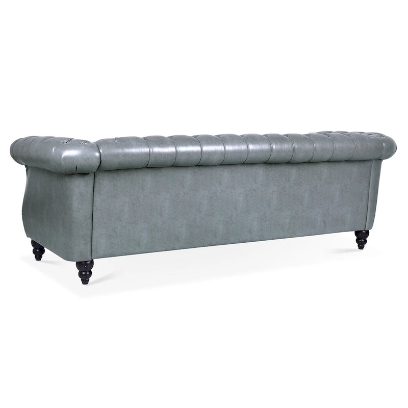 Divano Chesterfield a 3 posti con braccioli arrotolati