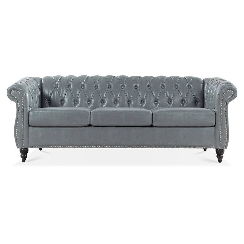 Divano Chesterfield a 3 posti con braccioli arrotolati