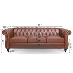 Divano Chesterfield a 3 posti con braccioli arrotolati