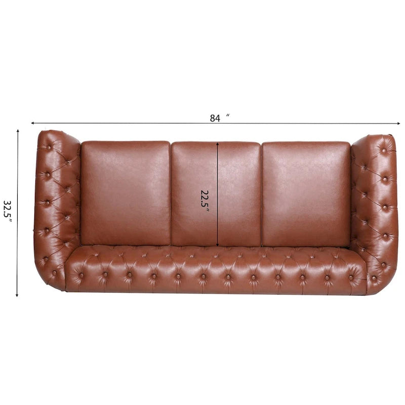 Divano Chesterfield a 3 posti con braccioli arrotolati