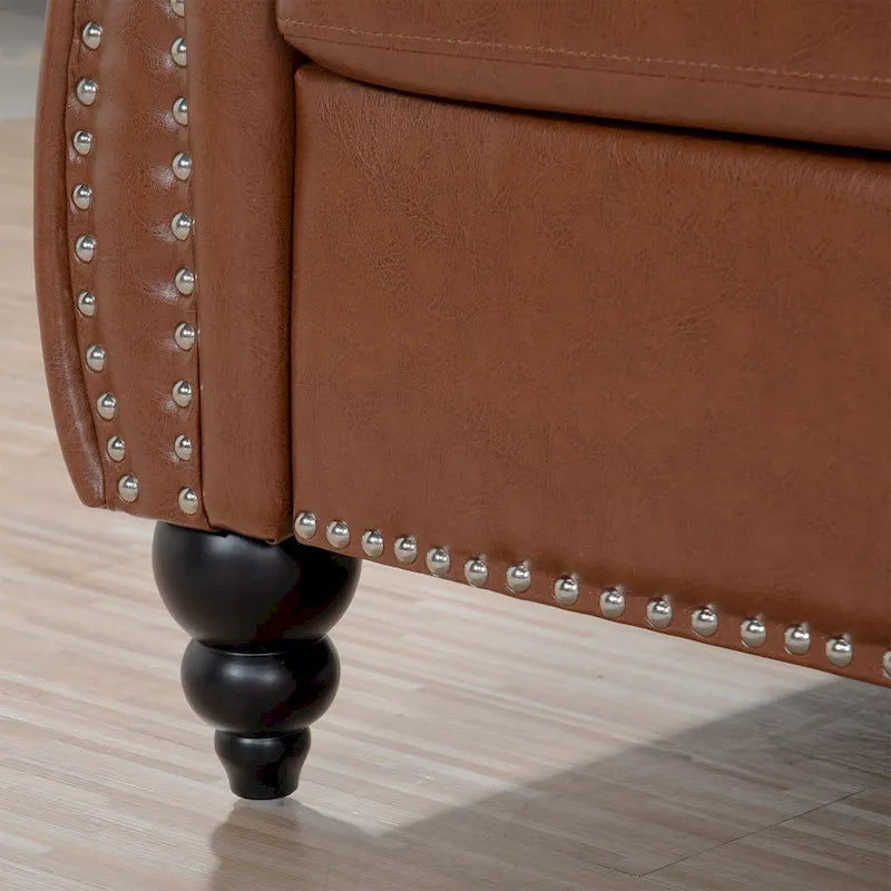 Divano Chesterfield a 3 posti con braccioli arrotolati