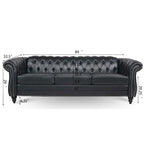 Divano Chesterfield a 3 posti con braccioli arrotolati