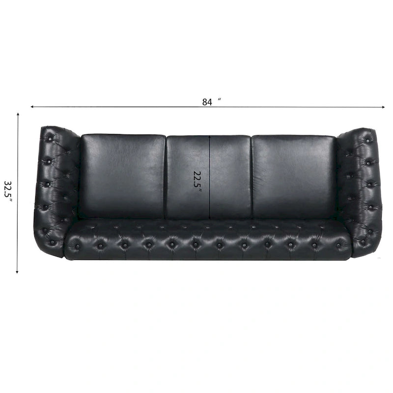Divano Chesterfield a 3 posti con braccioli arrotolati