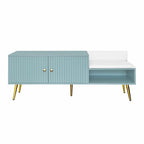 Upholstered Shoe Storage Bench with Double Door Cabinet and Open Shelf