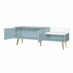 Upholstered Shoe Storage Bench with Double Door Cabinet and Open Shelf