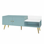 Upholstered Shoe Storage Bench with Double Door Cabinet and Open Shelf
