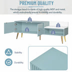 Upholstered Shoe Storage Bench with Double Door Cabinet and Open Shelf