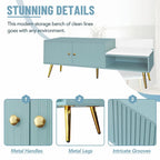 Upholstered Shoe Storage Bench with Double Door Cabinet and Open Shelf