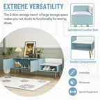 Upholstered Shoe Storage Bench with Double Door Cabinet and Open Shelf