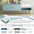 Upholstered Shoe Storage Bench with Double Door Cabinet and Open Shelf