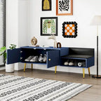 Upholstered Shoe Storage Bench with Double Door Cabinet and Open Shelf