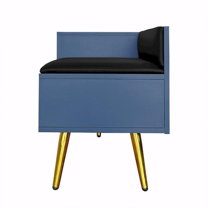 Upholstered Shoe Storage Bench with Double Door Cabinet and Open Shelf
