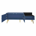 Upholstered Shoe Storage Bench with Double Door Cabinet and Open Shelf