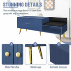 Upholstered Shoe Storage Bench with Double Door Cabinet and Open Shelf