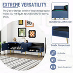 Upholstered Shoe Storage Bench with Double Door Cabinet and Open Shelf
